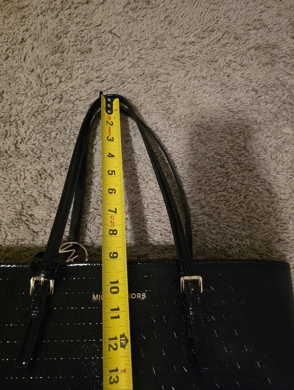 Michael Kors Jet Set Medium Carryall Tote Jet Logo Blck Embossed Patent Leather